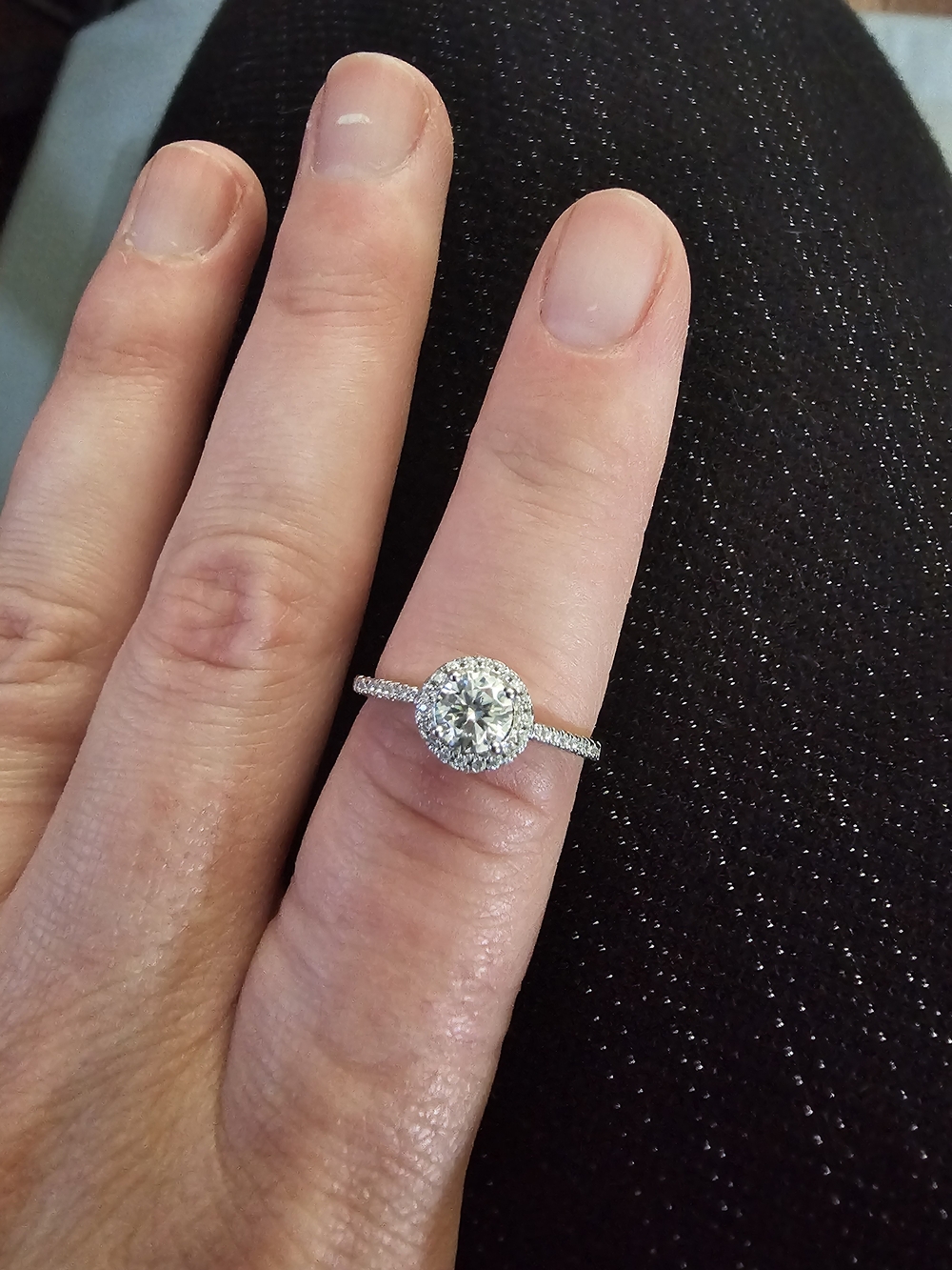 VVS1 Moissanite Halo Engagement Ring With Silver Adjustable Band- White.
